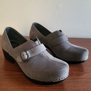 Dansko Gray Suede Clog Mules with Buckle